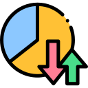 Pie chart with up and down arrows in the front