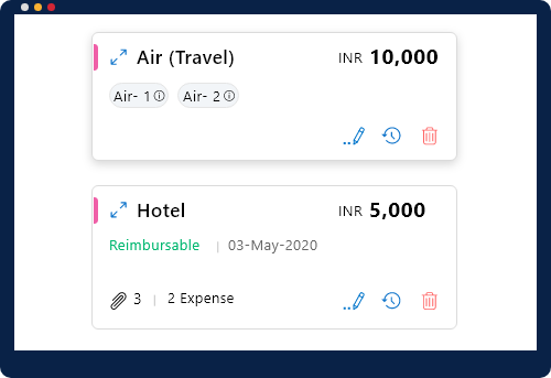 Screenshot of Air and hotel booking details in approval workflow - ExpenseOut